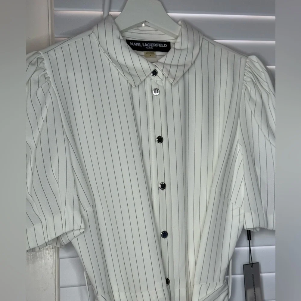 KARL LAGERFELD PARIS Women's Striped Tie-Front Shirtdress - Picture 8 of 14